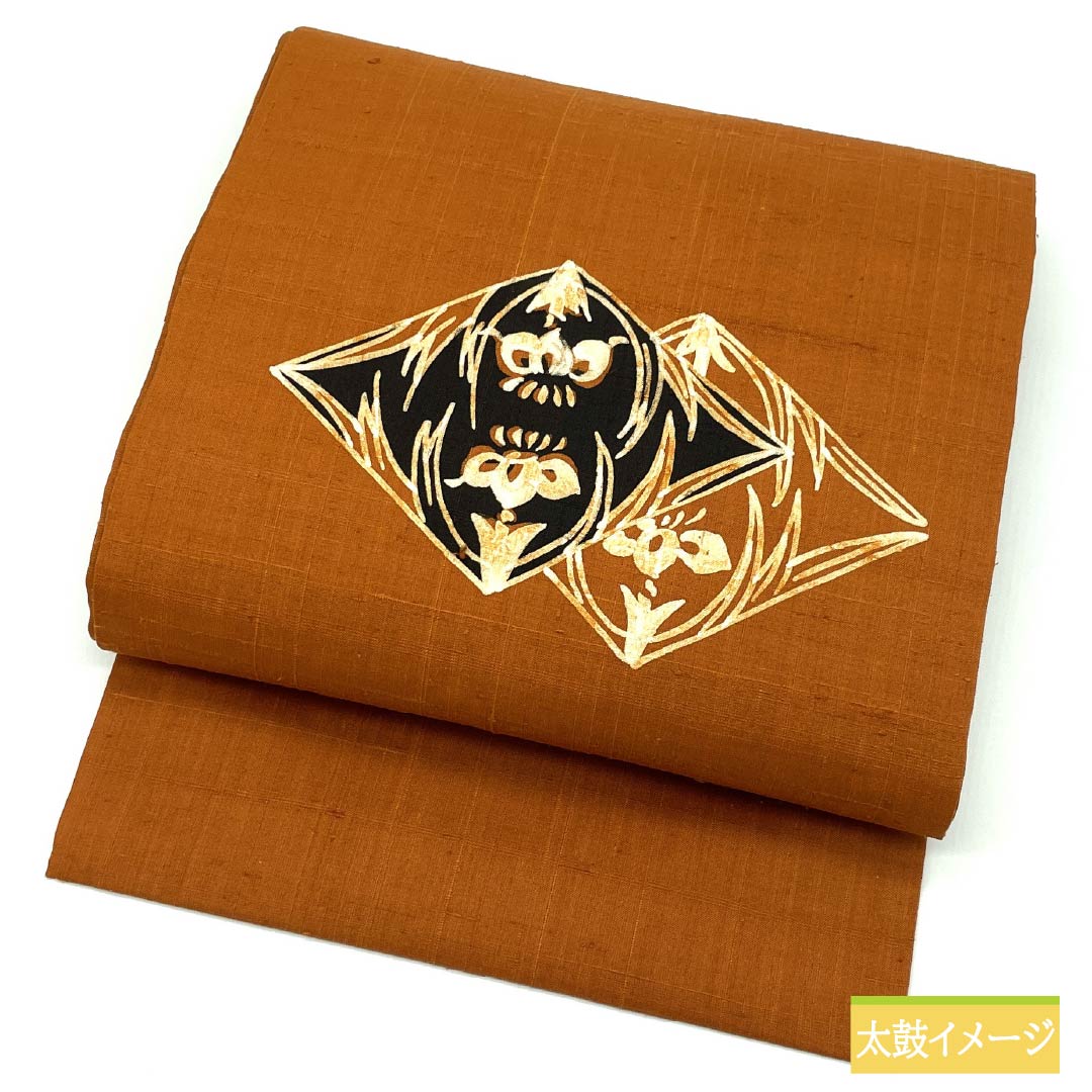 Nagoya obi, Terigaki-iro (terigaki color), Tsumugi fabric, abstract pattern, dyed obi, obi length 375cm, pure silk, S rank, point pattern, casual, brown, 1124007982314, Nagoya tailoring