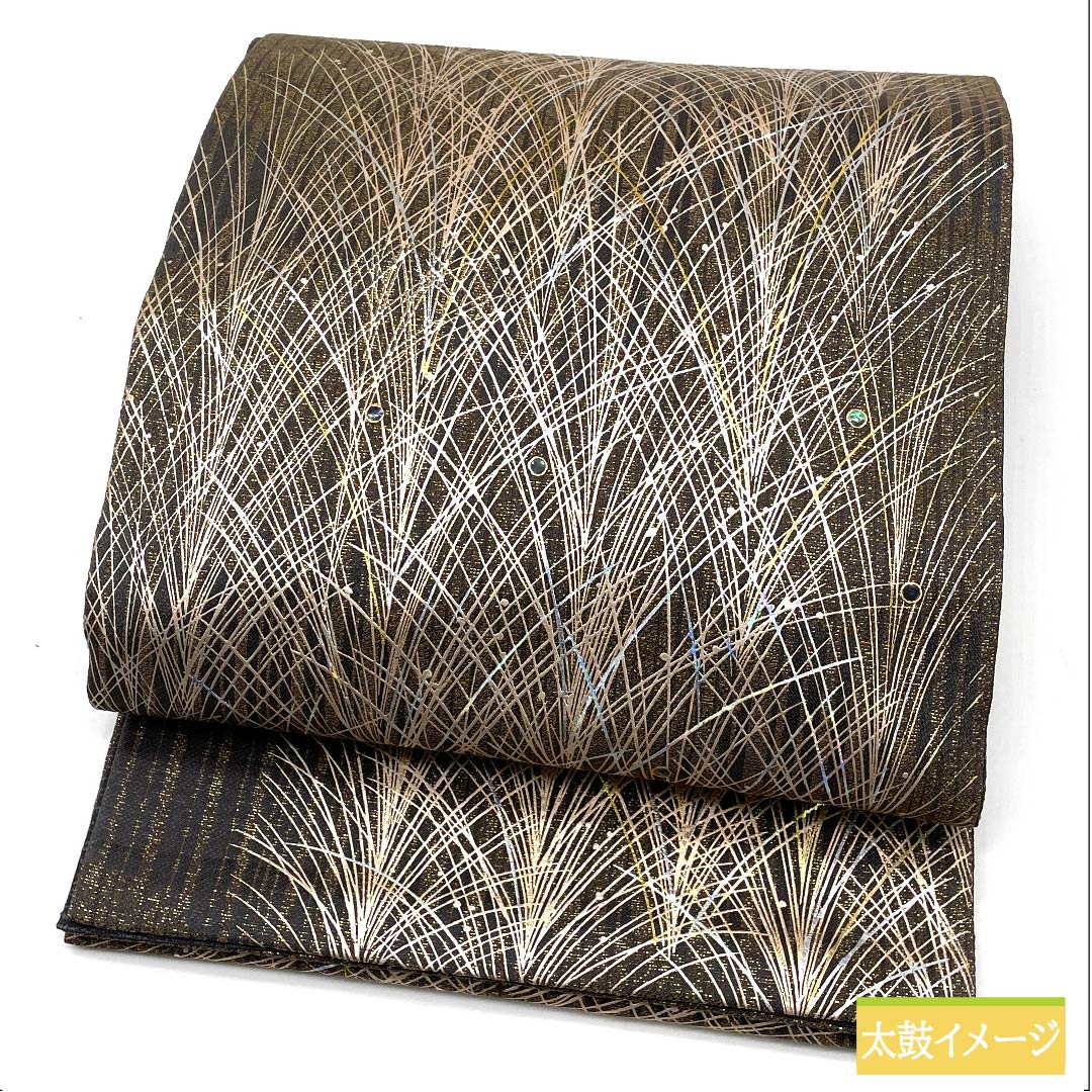 袋帯 正絹 鉛色(なまりいろ) 抽象模様 リバーシブル 帯丈451cm Sランク 六通 フォーマル グレー系 1123011292422