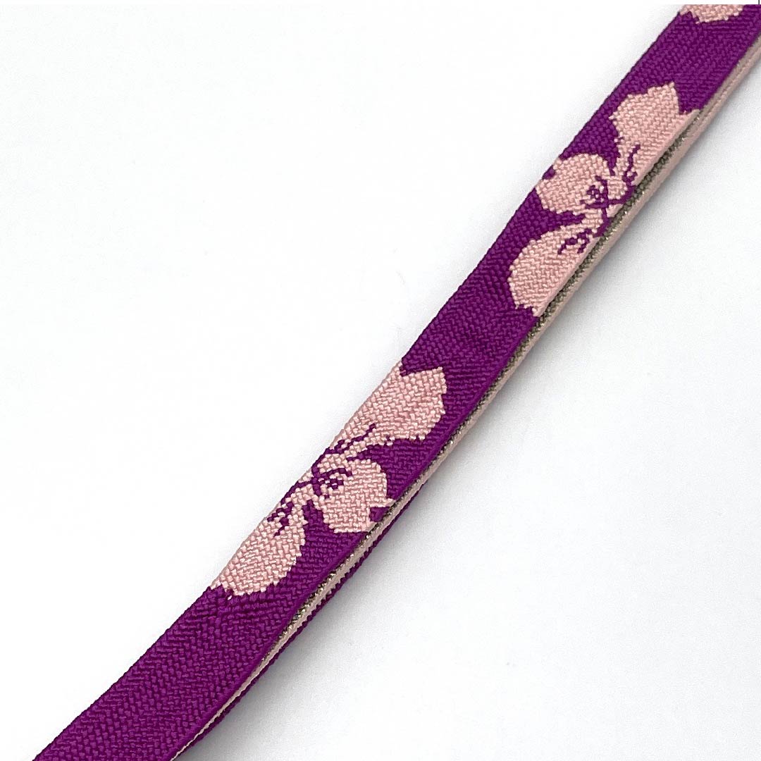 S-Rank Obijime (Sash Band) in Red Bellflower Color (Benikikyoiro) for Furisode Kimono (Formal Kimono) - Classic Floral Pattern, Approximately 163.5cm Long, Approximately 2cm Wide, Purple, Product Number: 1135004082320