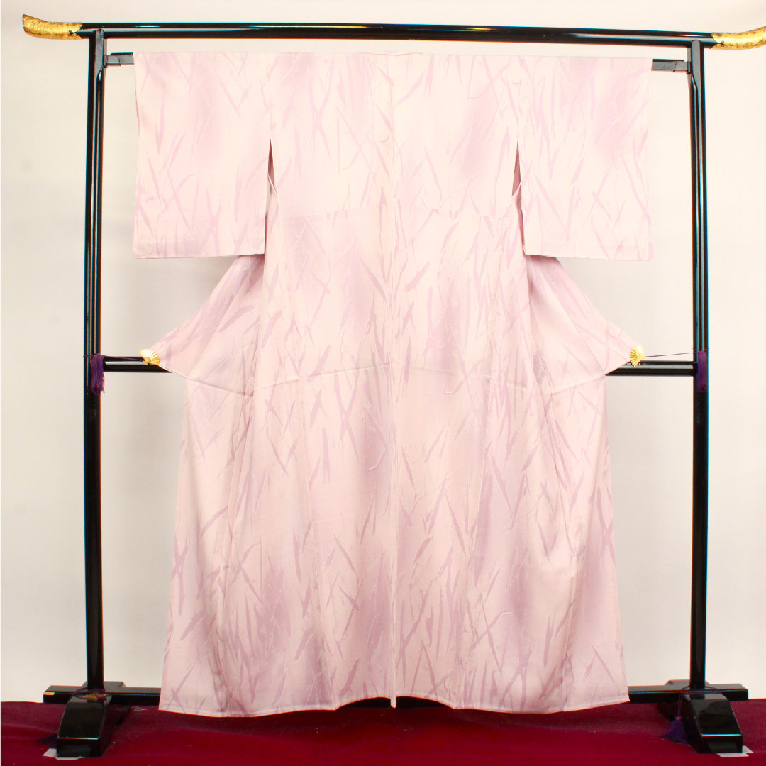 Summer pure silk komon kimono, length 159cm, sleeve length 62.5cm, cherry blossom color, abstract pattern, basting thread included, unused, silk, A rank, pink, 1132000533313