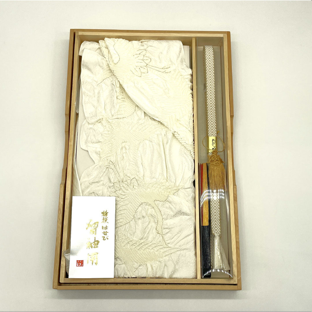 (New Old Stock) Obi-jime and Obi-age Set, Pure Silk, NEW Rank, Milky White, For Tomesode, Shibori, Classic Pattern, Length approx. 156cm, Width approx. 1.5cm, Formal, White-toned, 1141000391311