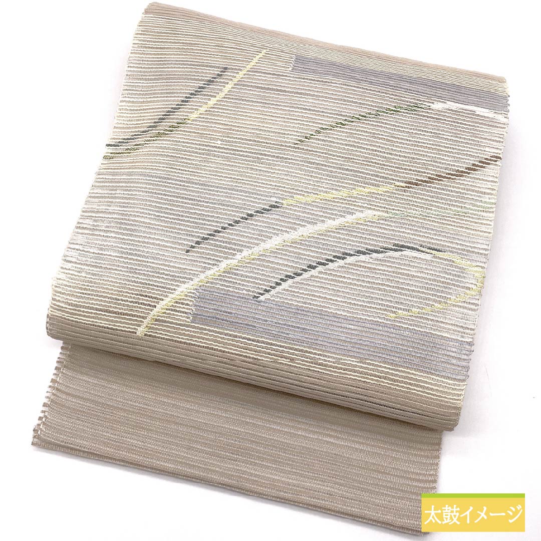 Nagoya Obi, Off-White (Kaihakushokuiro), Summer Obi, Sukui Weave, Abstract Pattern, 376cm Long, Pure Silk, S-Rank, Pointed Pattern, Casual, Beige, Item Number: 1124008662325, Open-Leaf Style