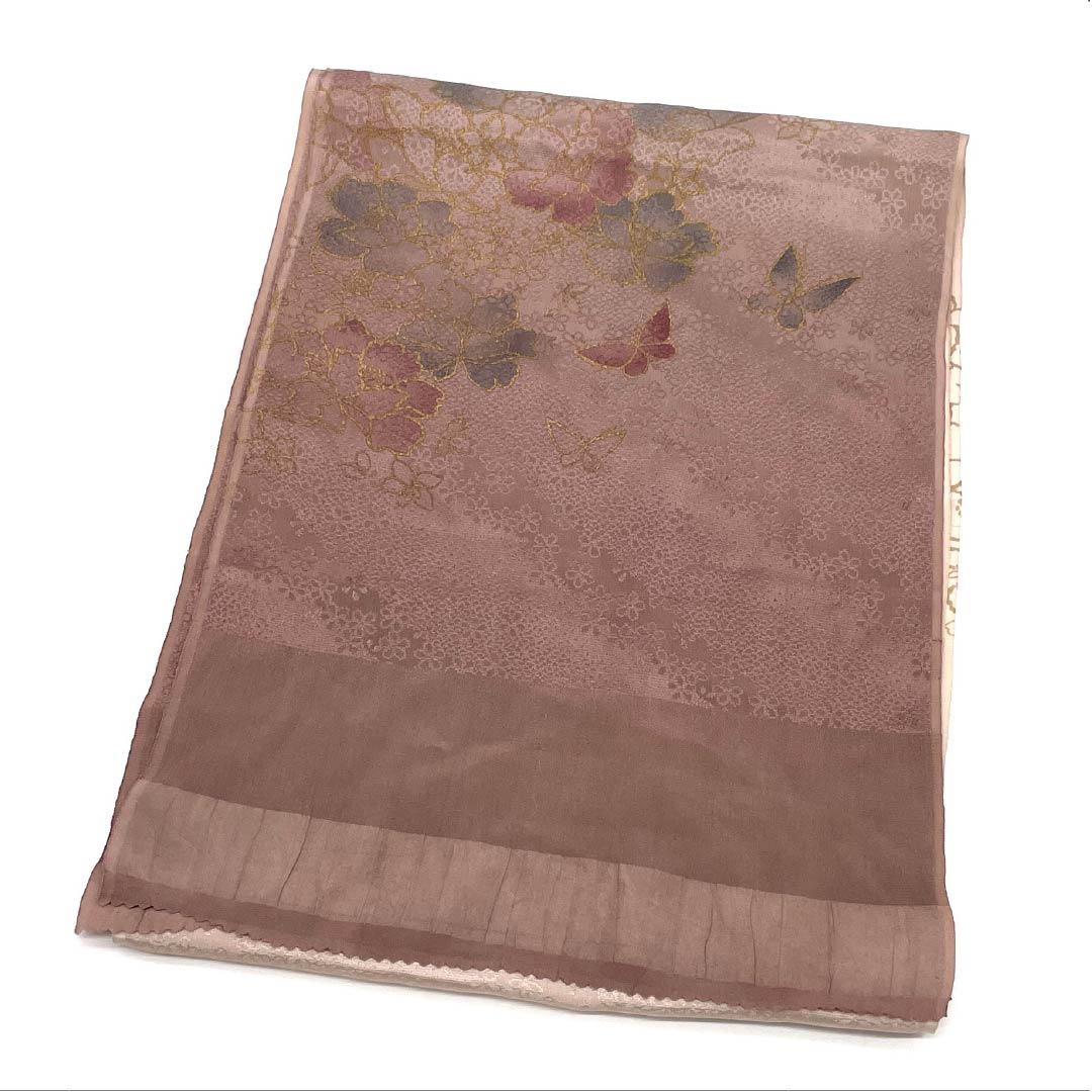 Obiage silk S rank semi-formal pale red butterfly flower length approx. 165cm width approx. 29.5cm pink 1136002782913