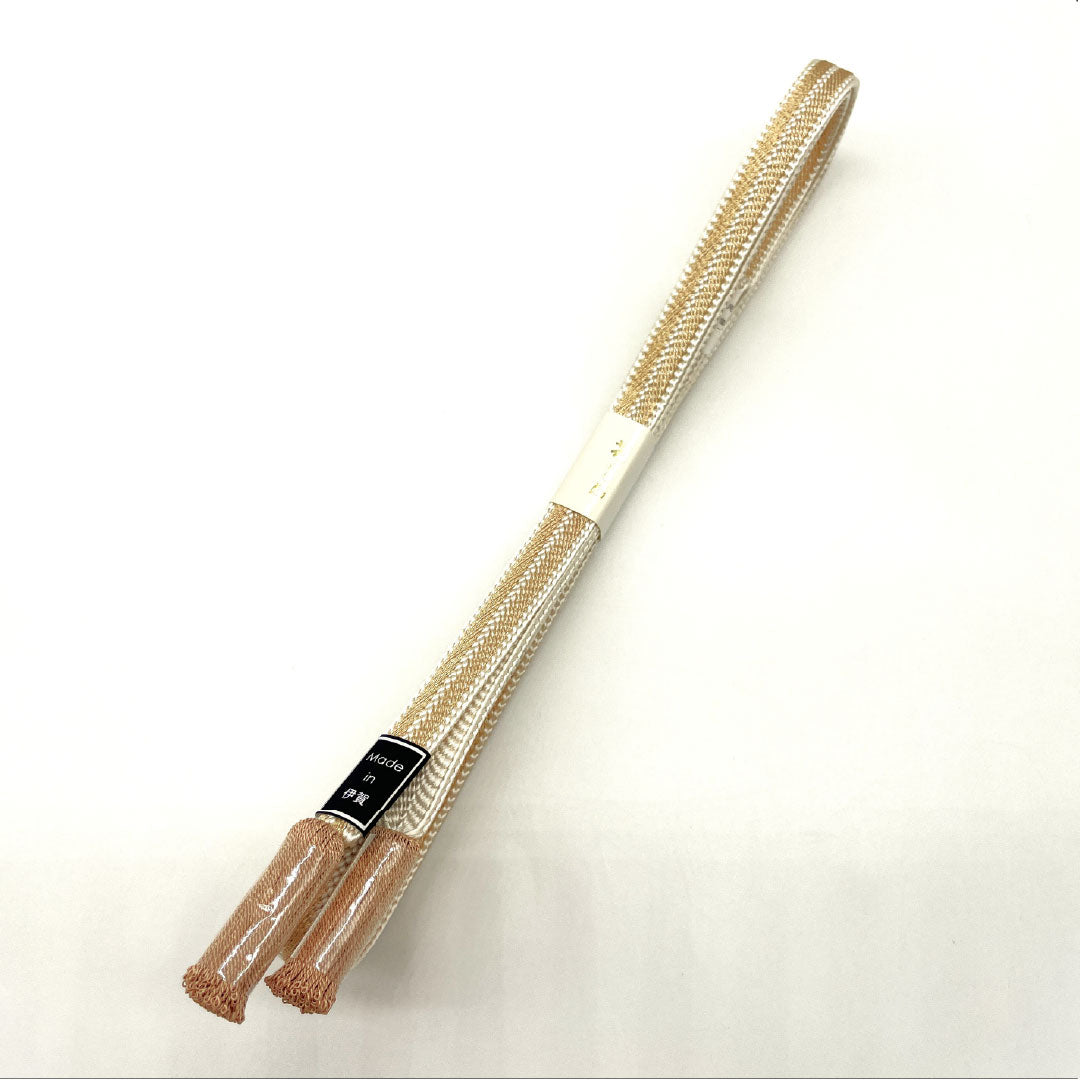 (新品)帯締め 正絹 NEWランク 生成り色(きなりいろ) 金 撚り房 長さ約169cm 幅約1.3cm セミフォーマル 白系 1135005201311