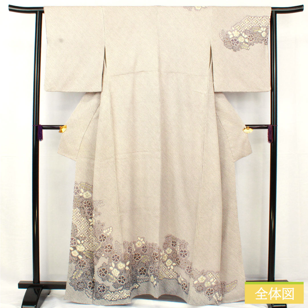 訪問着 正絹 袷 身丈161.5cm 裄丈61.5cm 淡紫色(たんししょく) 総絞り 辻ヶ花 Aランク 紫系 1112005473420