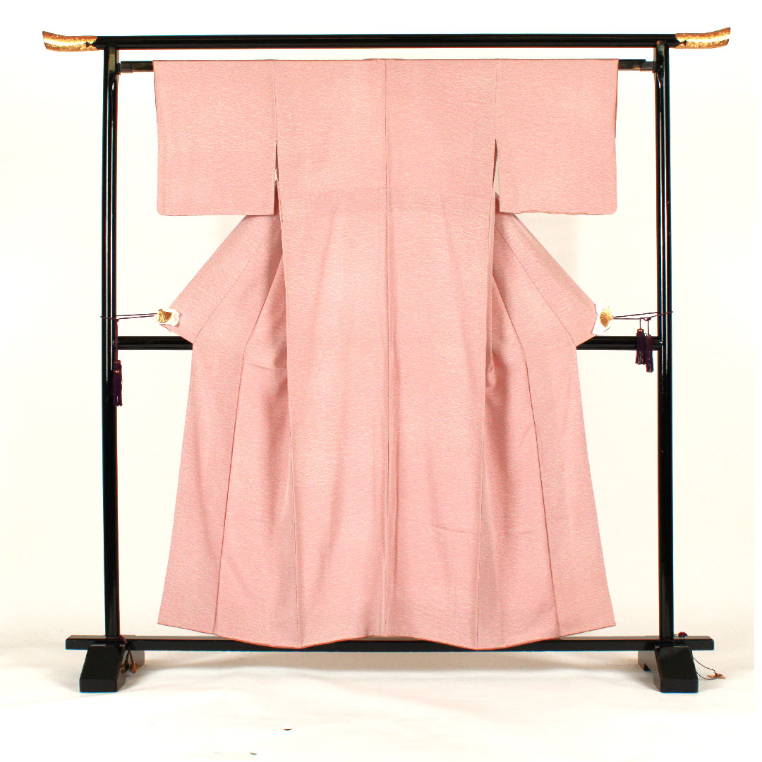 小紋 身丈157cm 裄丈62cm 袷 露芝模様 正絹 Sランク ピンク系 1115001052313