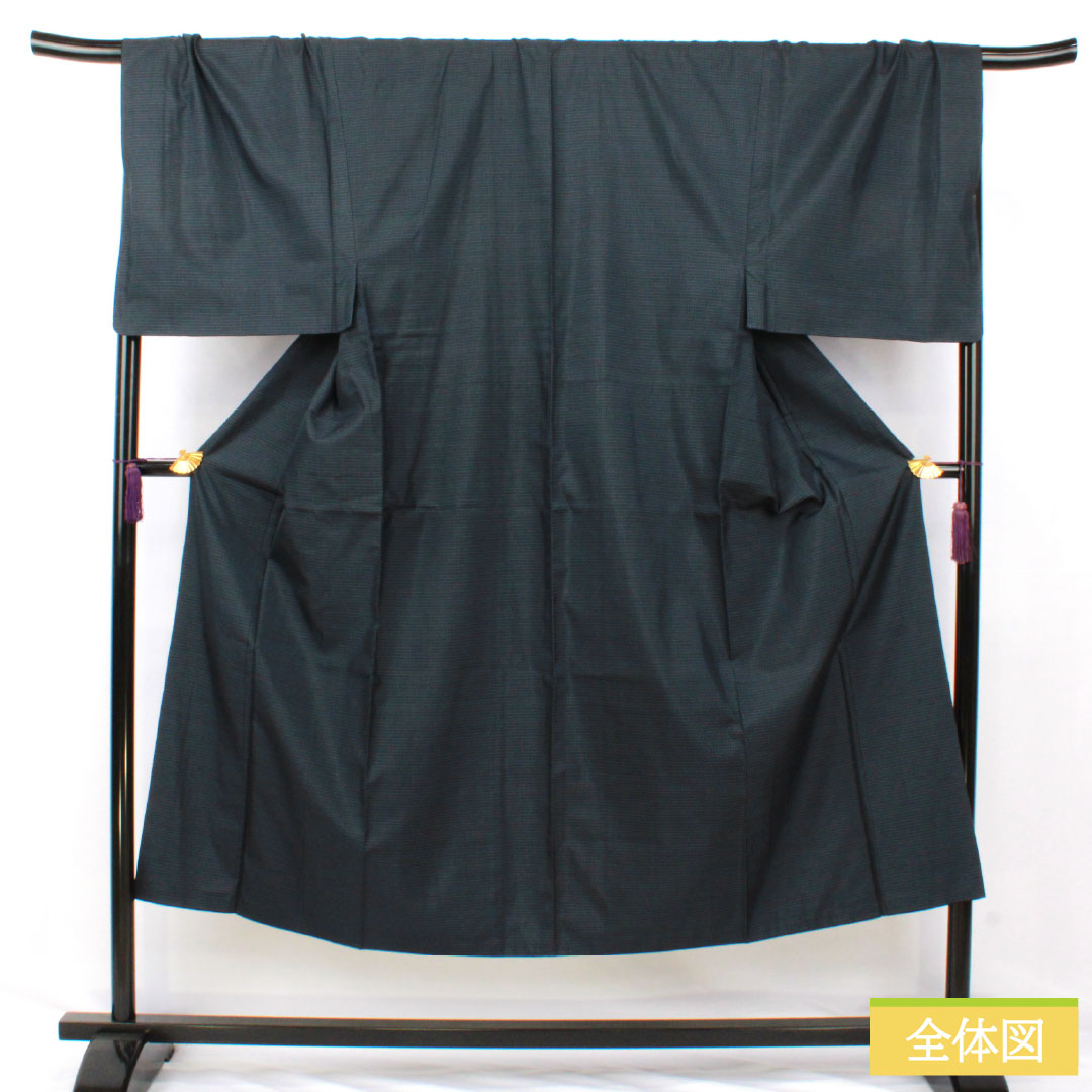 Men's silk S-rank kimono, length 146cm, sleeve length 73cm, Oshima Tsumugi silk with a double-colored horizontal kasuri pattern, lined, navy blue, product number 1119001812418
