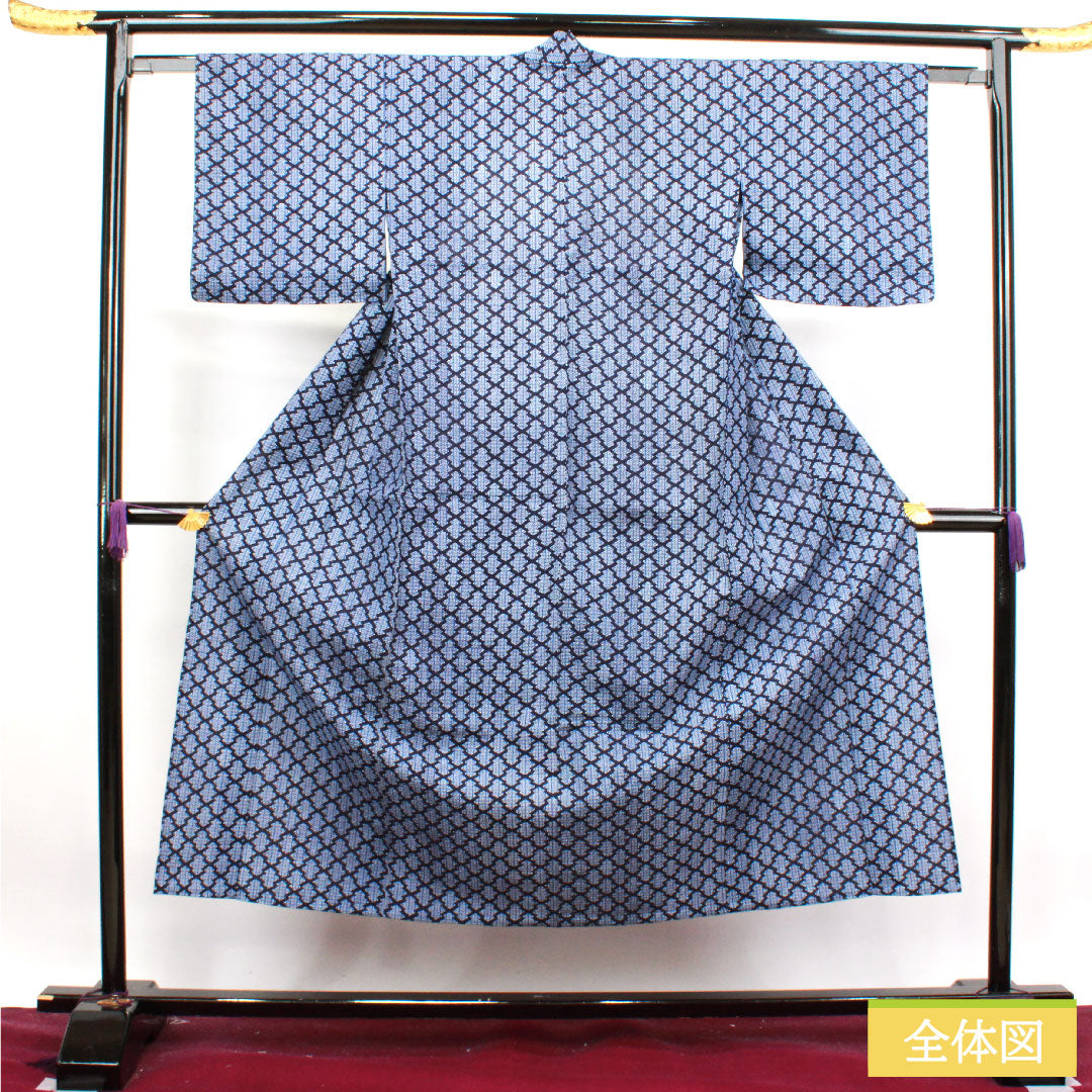 Yukata Cotton Length 149cm Sleeve length 61cm S rank Single layer Navy Deep navy Ripple Geometric pattern 1118004502118