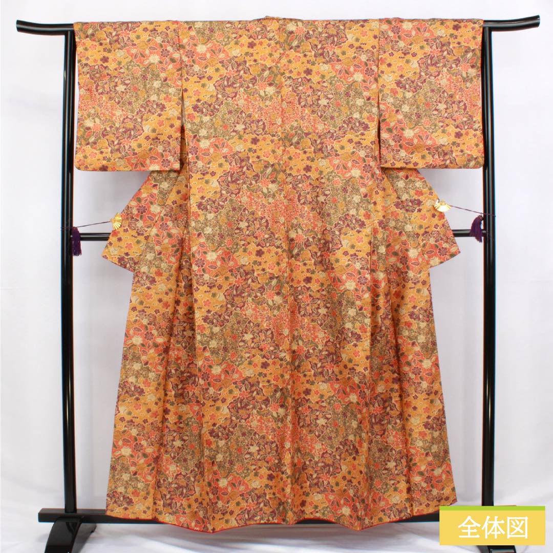 Komon (small pattern) kimono, polyester, length 158.5cm, sleeve length 63.5cm, lined, stencil-dyed, cloud-patterned, all-over floral print, washable, A-rank, gradient, 1115006093399