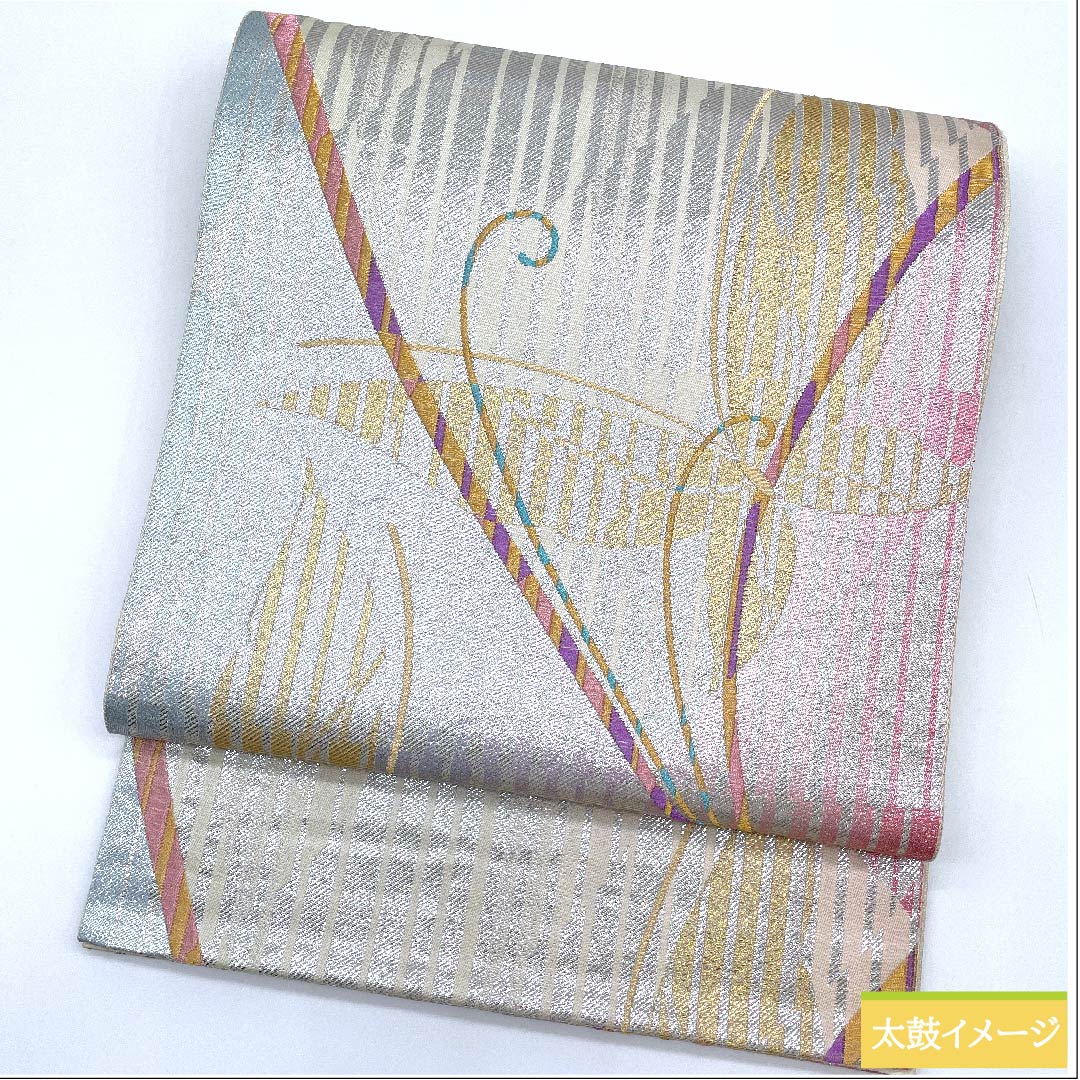 Silver-colored fukuro obi with butterfly pattern, obi length 428cm, pure silk, S rank, six-way, formal, silver-colored, 1123009962322