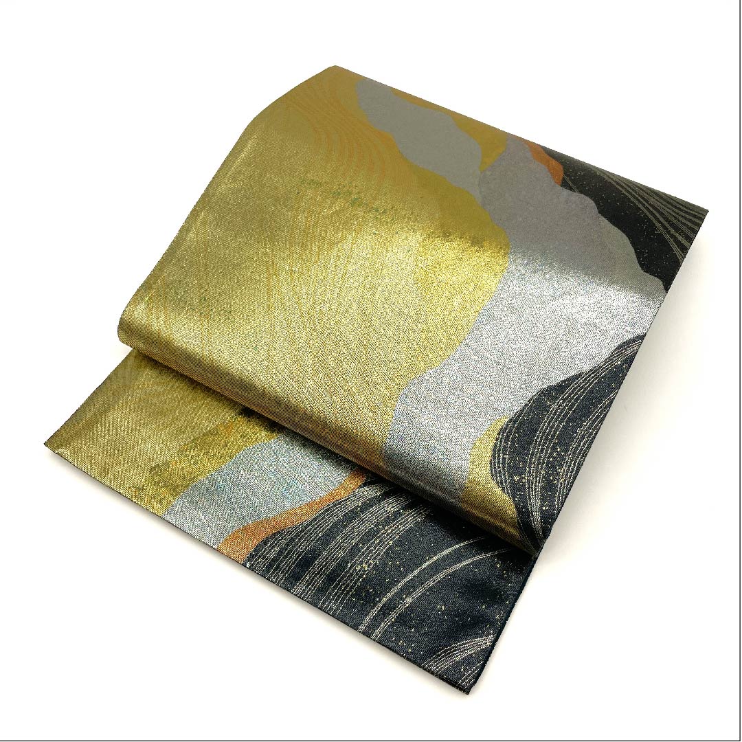 Fukuro Obi Gold Foil Flowing Water Length 444cm Pure Silk A Rank Six-way Formal Gold 1123003023321