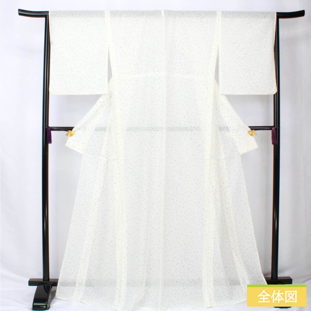 Summer kimono, polyester, small pattern, length 168cm, sleeve length 66cm, dot pattern, washable kimono, silk, A rank, white, 1132002263511
