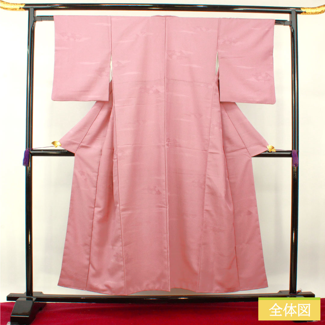 色無地 ポリエステル 身丈151cm 裄丈61.5cm 美人祭色(びじんさいいろ) 洗える着物 吉祥文様 袷 Bランク 紫系 1114001274220
