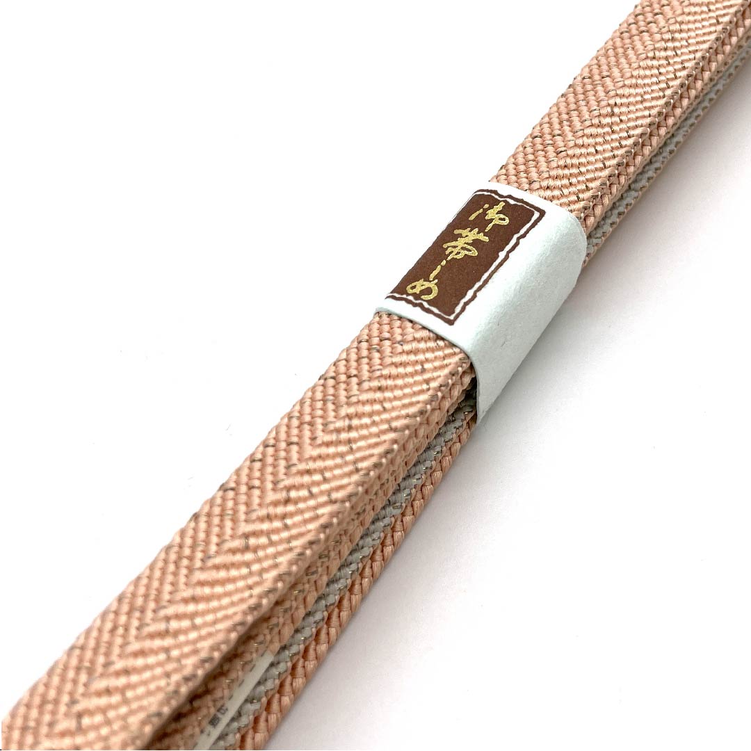 (新古品) 帯締め 正絹 四分紐 鮭色(さけいろ) 藍白色(あいじろいろ) 金属糸使用 新古品 長さ約156cm 幅約1.5cm セミフォーマル Sランク グラデーション系 1135002222399