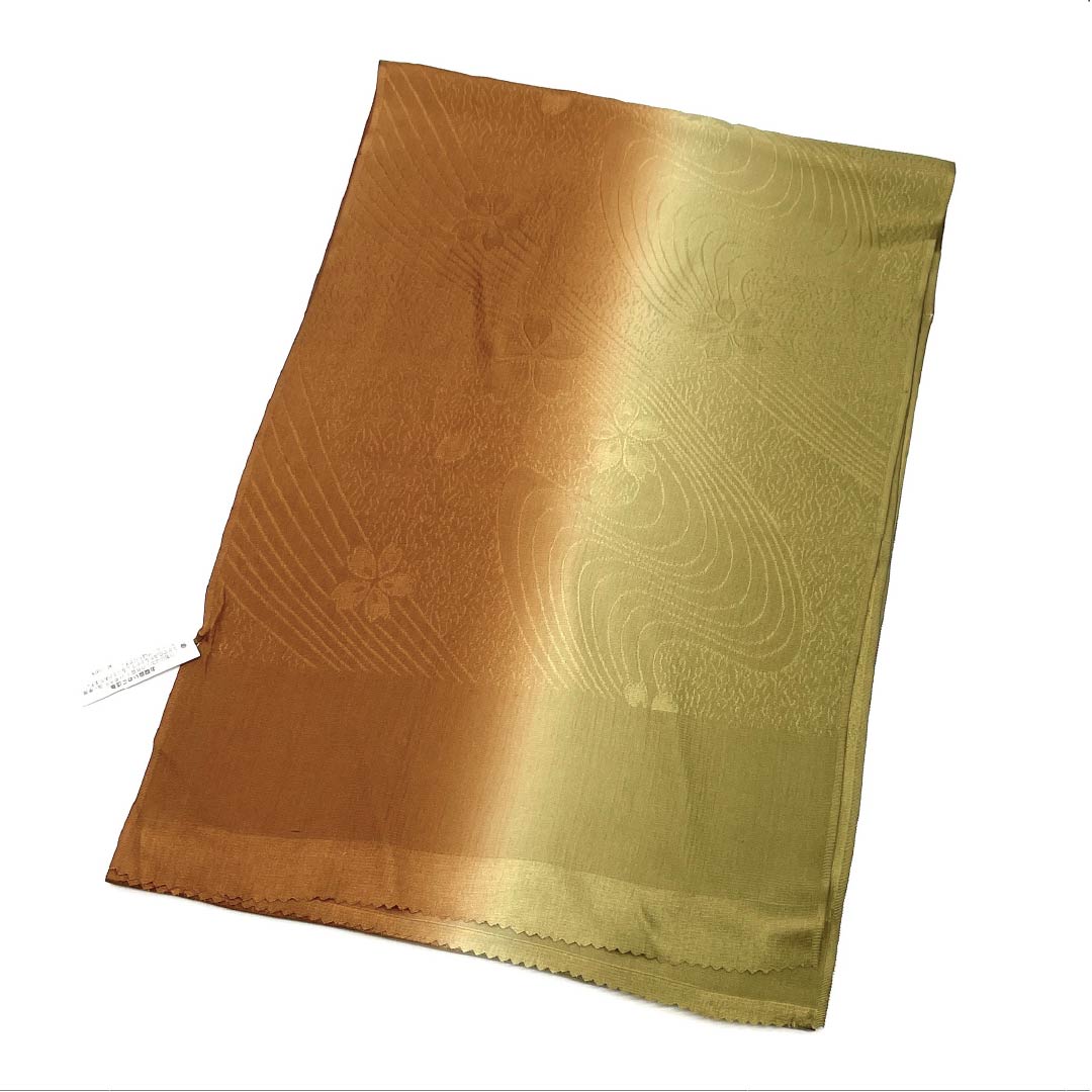 Obiage silk S rank semi-formal persimmon/dark oolong flowing water cherry blossom, length approx. 172cm, width approx. 28cm, gradation 1136004092999