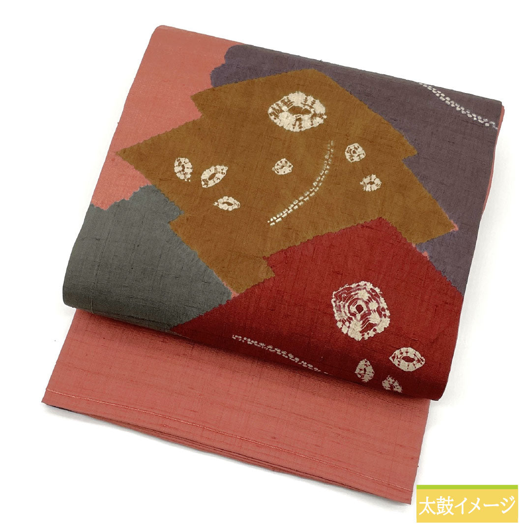 Fukuro Obi (Sash) - Pure Silk, Grade A, Geometric Pattern, Shibori, Tsumugi Fabric, Length 462cm, Six-Ply, Casual, Gradient Design, Product Number: 1123016233499
