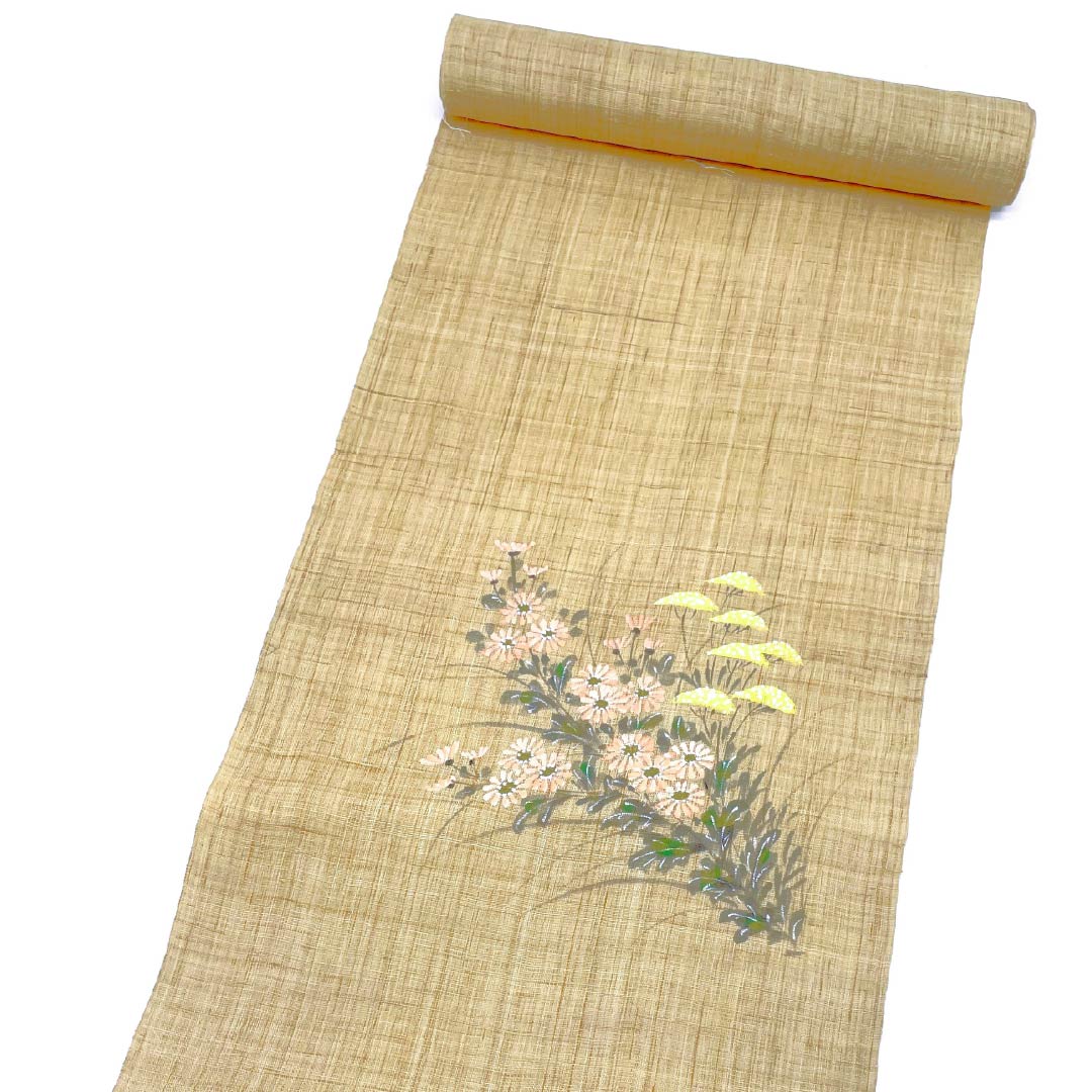 【未仕立】名古屋帯 麻 Sランク 東京白茶色(とうきょうしらちゃいろ) 夏帯 作家物 反物 帯丈481cm ポイント柄 カジュアル ベージュ系 1124008812425