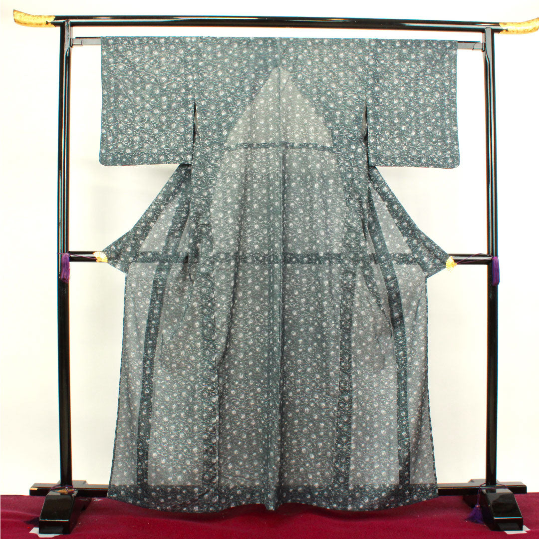 Summer kimono, polyester, small pattern, length 162.5cm, sleeve length 62.5cm, iron gray, abstract pattern, washable kimono, silk, S rank, black, 1132000542410
