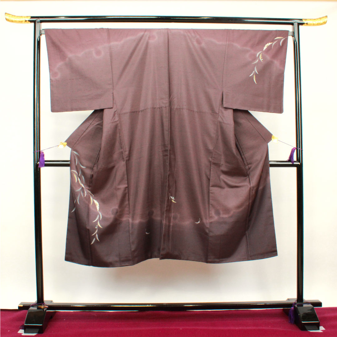 Men's Length 134cm Sleeve length 69.5cm Ushiku Tsumugi Hakusan Kobo Ichikawa Junichiro Yukiwa Pure silk S rank Awase Purple 1119000502320