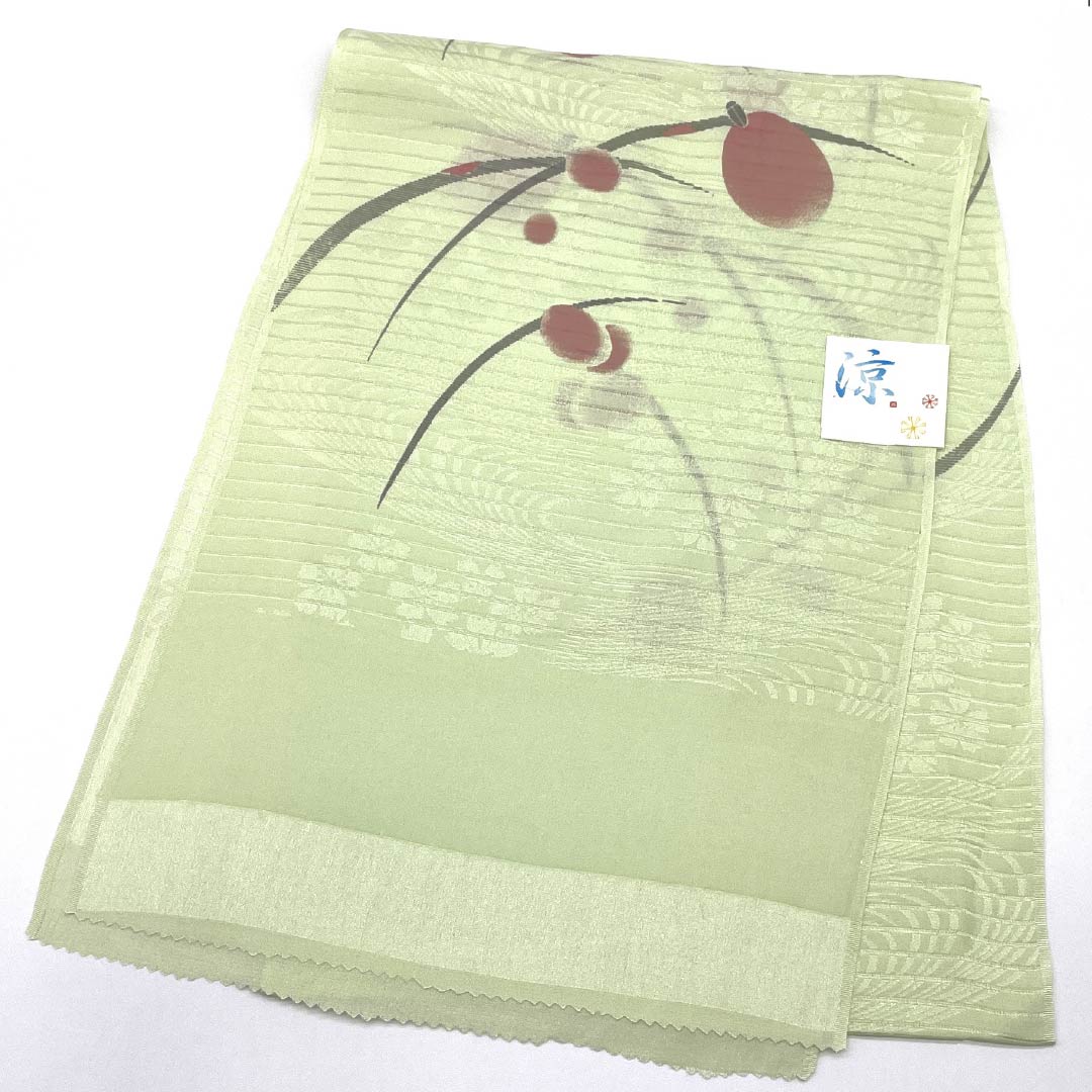 (New) Obiage, pure silk, semi-formal, light willow color, summer, firefly, length 166cm, width 28cm, new rank, green, 1136000811919