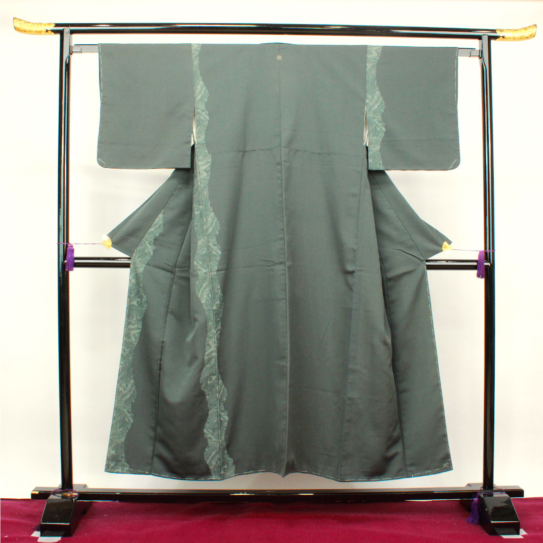 訪問着 袷 身丈151cm 裄丈61.5cm 鉄鼠色 流水 正絹 Aランク グレー系 1112002553222