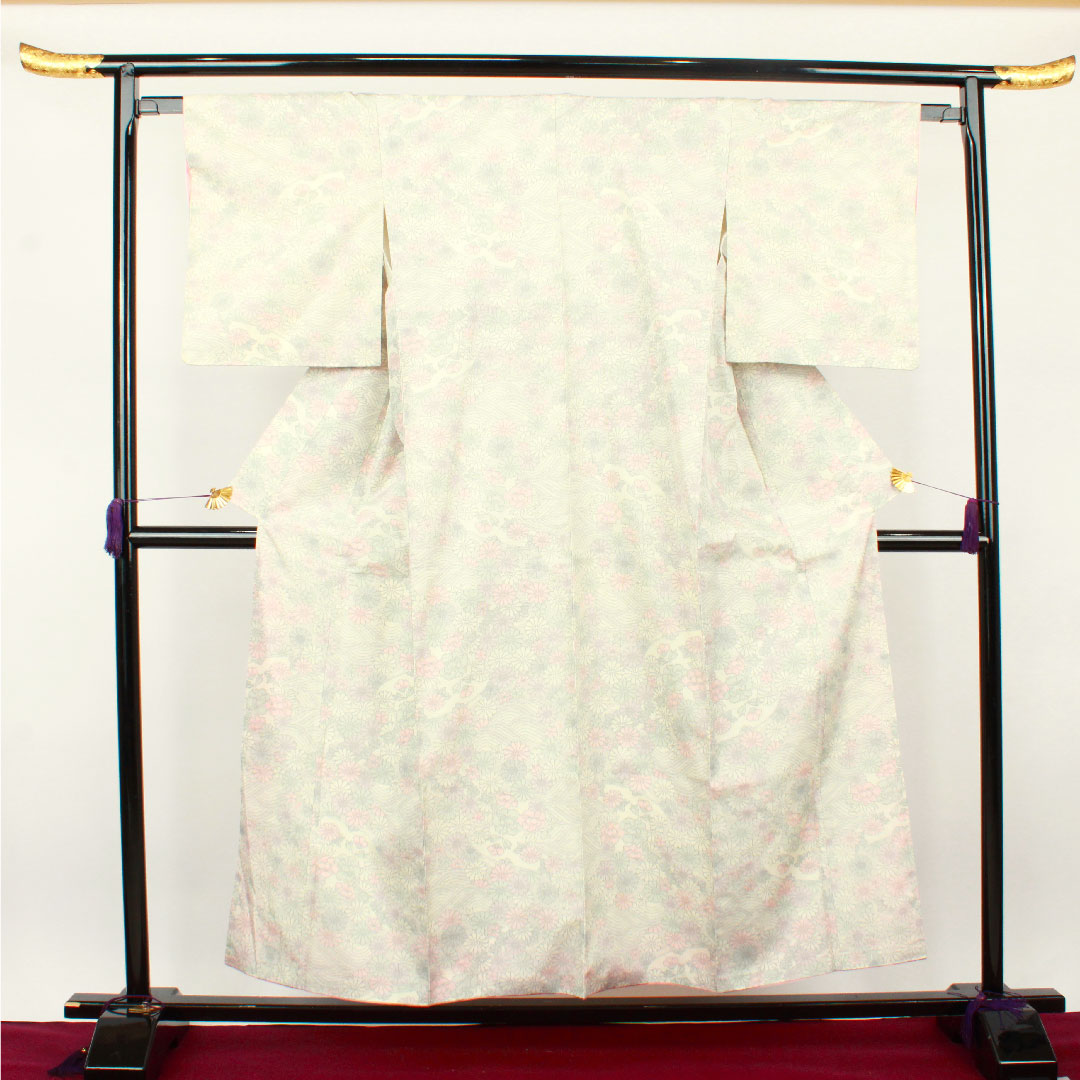 Tsumugi, Length 153cm, Sleeve length 62.5cm, Floral pattern, Polyester, A rank, Lined, White, 1116002143211