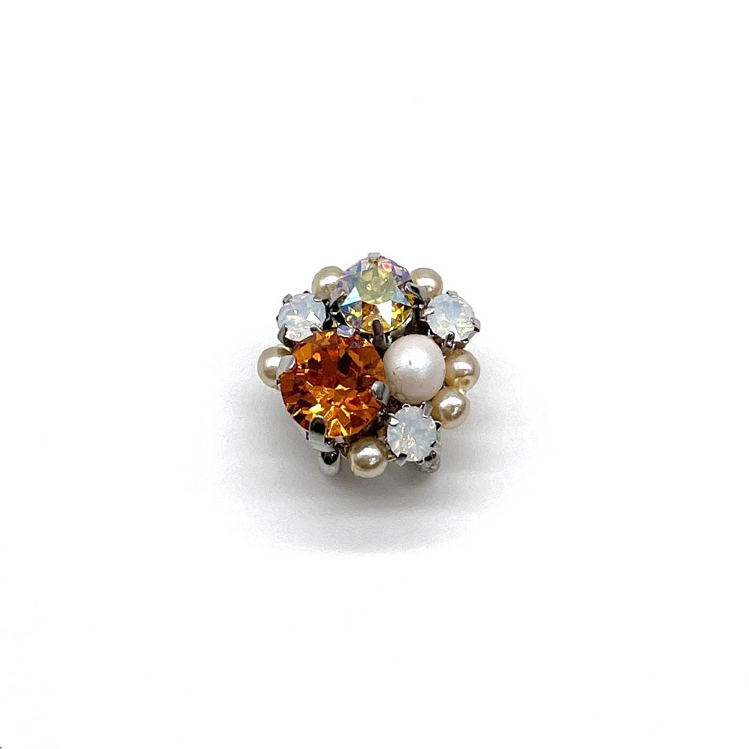 (New old stock) Obi clasp, other casual items, rhinestones, pearls, length approx. 2cm, width approx. 2cm, rank S, orange, 1137000832926