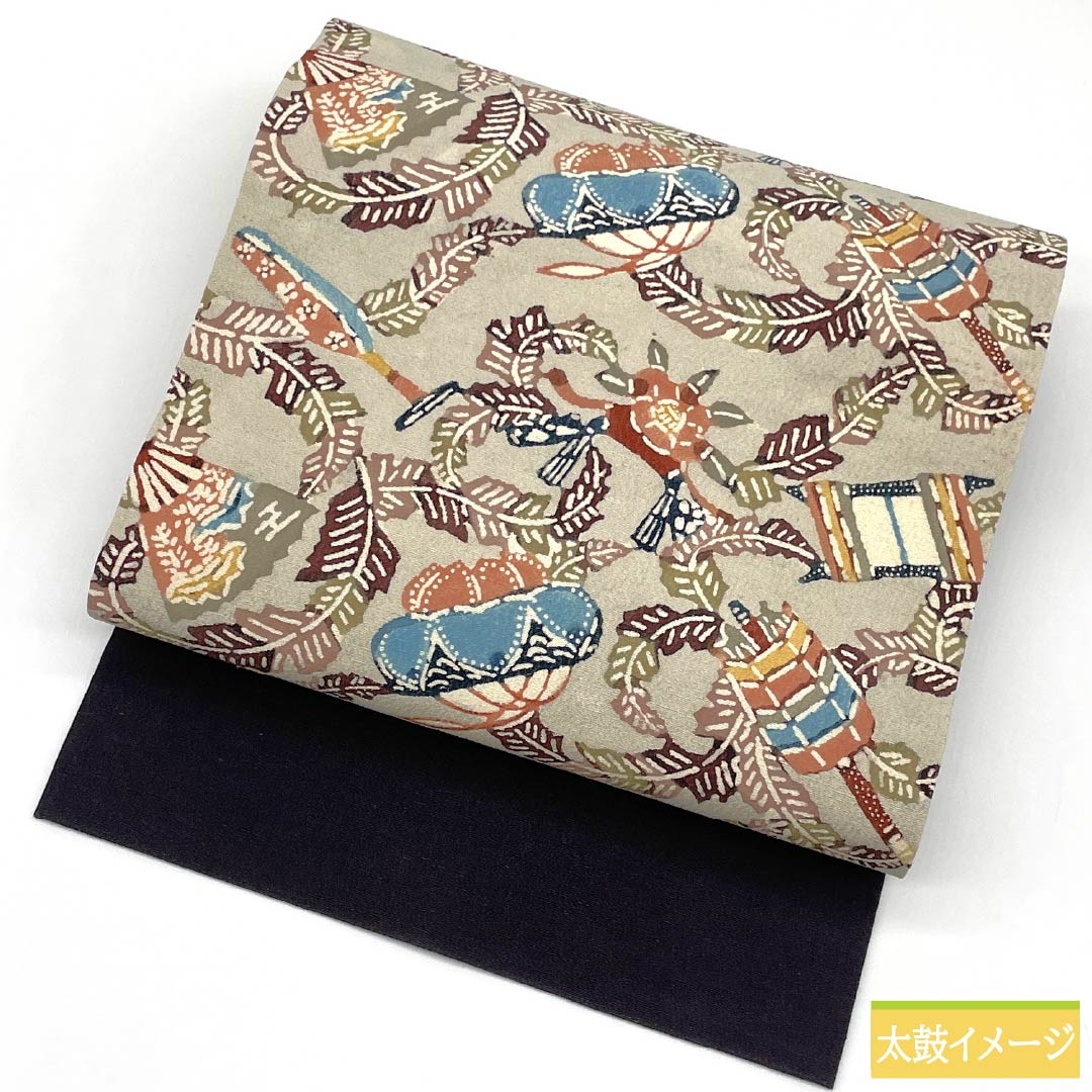 Nagoya Obi, Pure Silk, Grade A, Sobakiri (Soba-kiri Color), Stencil Dyed with Bingata-inspired Abstract Floral Design, Length 340cm, Six-fold, Casual, Gray, Product Number 1124010443322, Nagoya Style