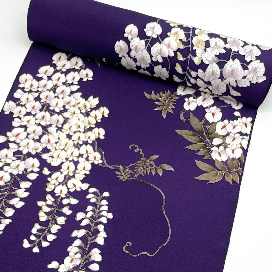 Fabric, Komon, Pure Silk, Eggplant Navy Blue, Tango Chirimen, Wisteria, Floral Pattern, New Rank, Purple, 1130001031920