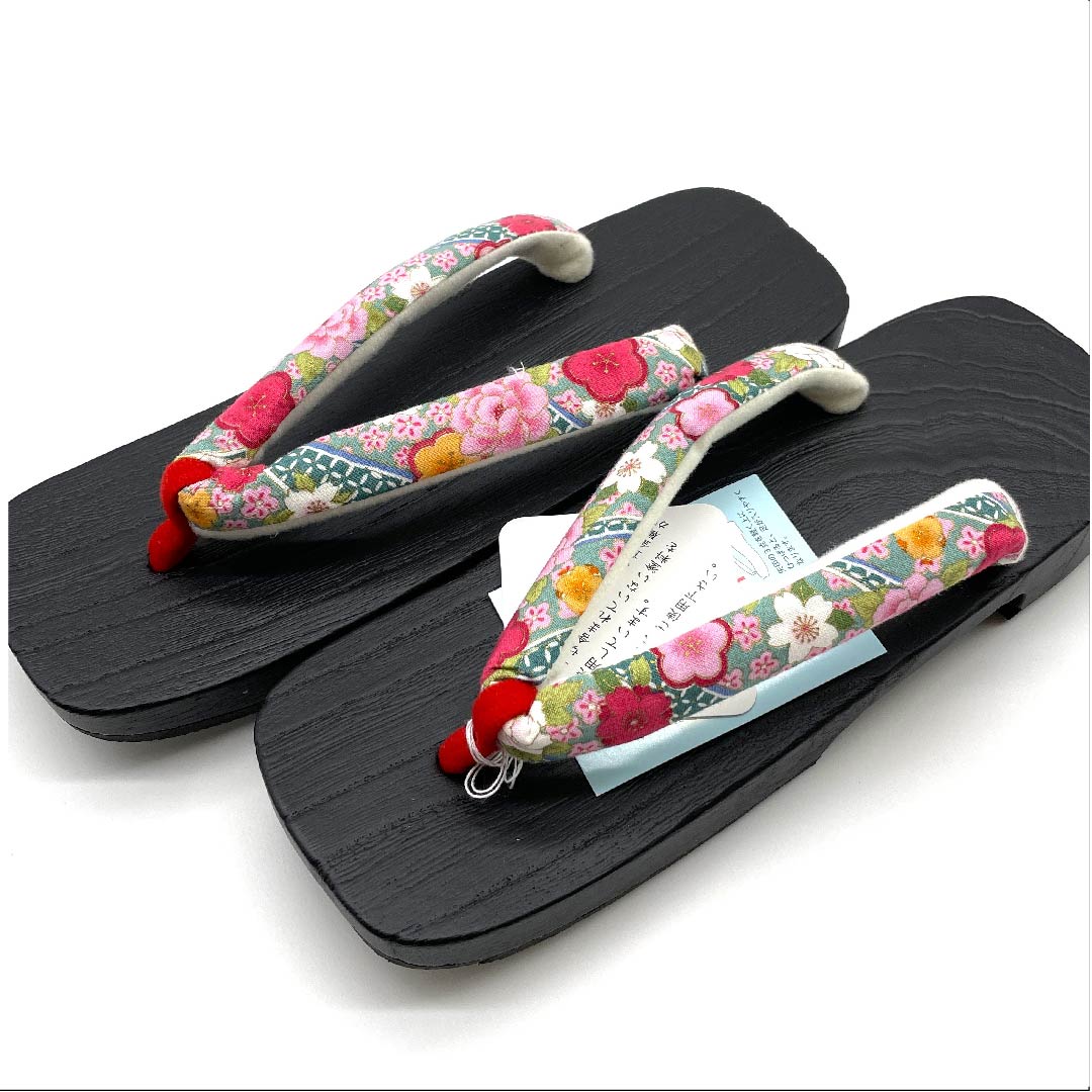 (新品未使用品)下駄 桜 梅 牡丹 七宝 Lサイズ 黒系 NEWランク 1122001151410