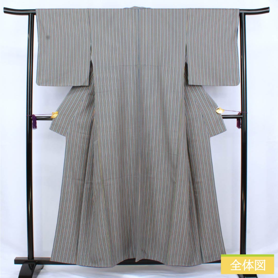 小紋 正絹 Sランク 身丈156.5cm 裄丈63cm 袷 呉須色(ごすいろ) 縦縞 青系 1115006642317