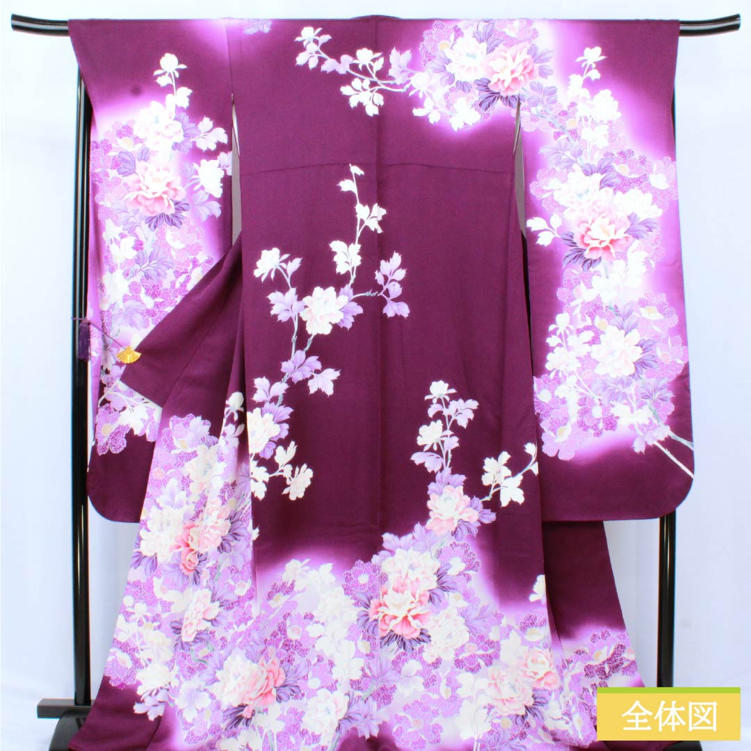 振袖 正絹 Aランク 身丈169cm 裄丈69cm 袷 似紫色(にせむらさきいろ) 京友禅 草花 紫系 1113002153520