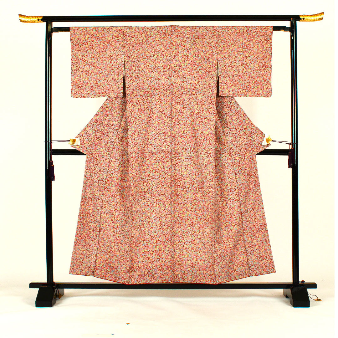 小紋 身丈156.5cm 裄丈61cm 袷 梅模様 ポリ Sランク 茶系 1115000832314