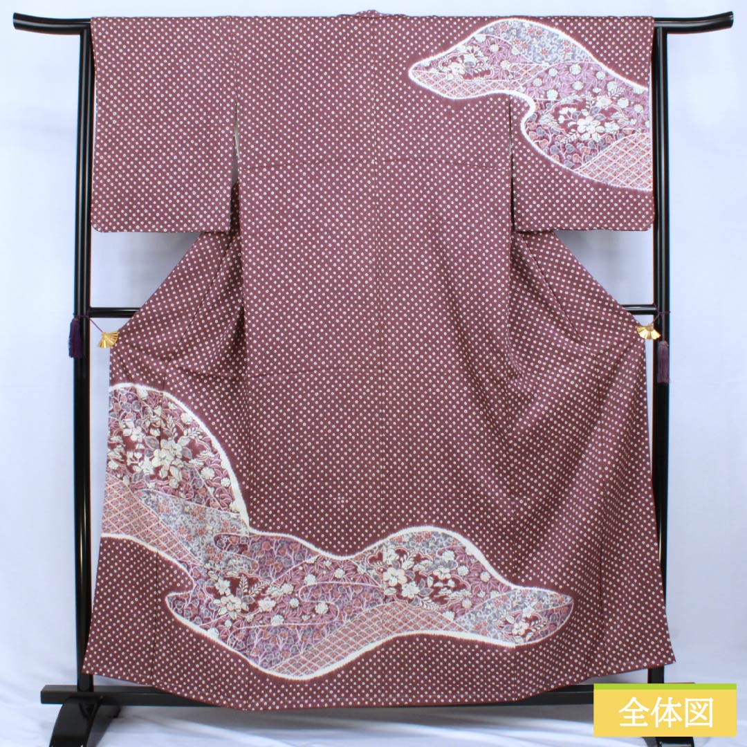 訪問着 正絹 Sランク 袷 身丈158cm 裄丈64cm 牡丹鼠色(ぼたんねずいろ) 絞り 辻ヶ花 しつけ糸付き 紫系 1112007732320