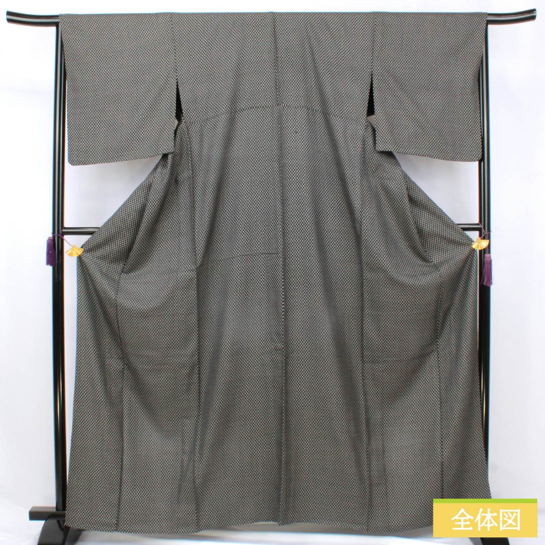 Pure silk tsumugi (pongee) - Grade A, length 165cm, sleeve length 66.5cm, Igeta Kasuri pattern, single layer, black, product number 1116004763510