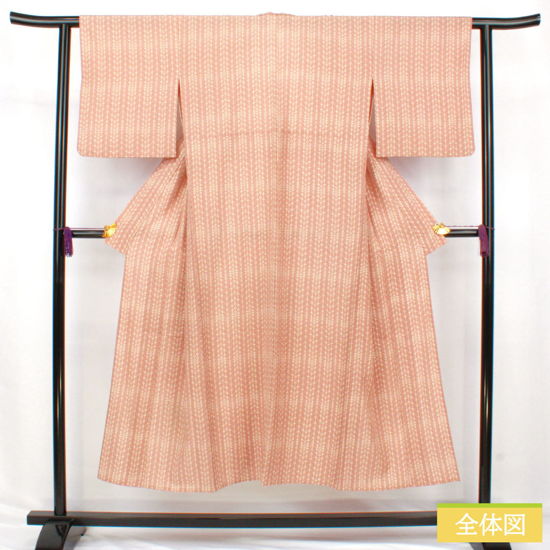 Komon (small pattern) kimono, pure silk, A rank, length 144.5cm, sleeve length 60.5cm, single layer, Saga-nezuiro (Saga-nezu-iro) color, geometric pattern, pink, product number 1115007623113