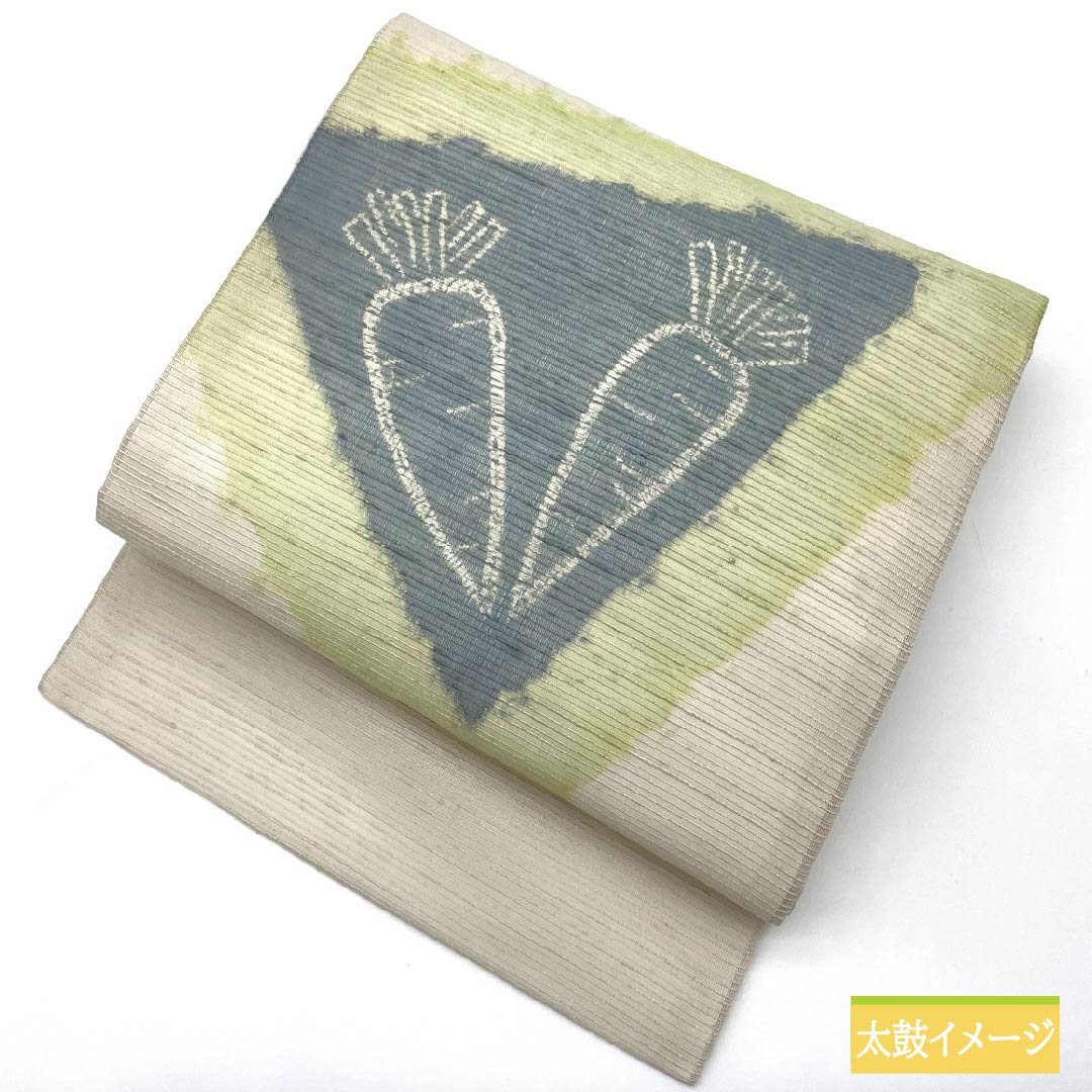 Nagoya obi, pure silk, gofun-iro (whitewash) dyed obi, carrot, summer obi, obi length 368cm, S rank, point pattern, casual, white, 1124006842311, Nagoya style