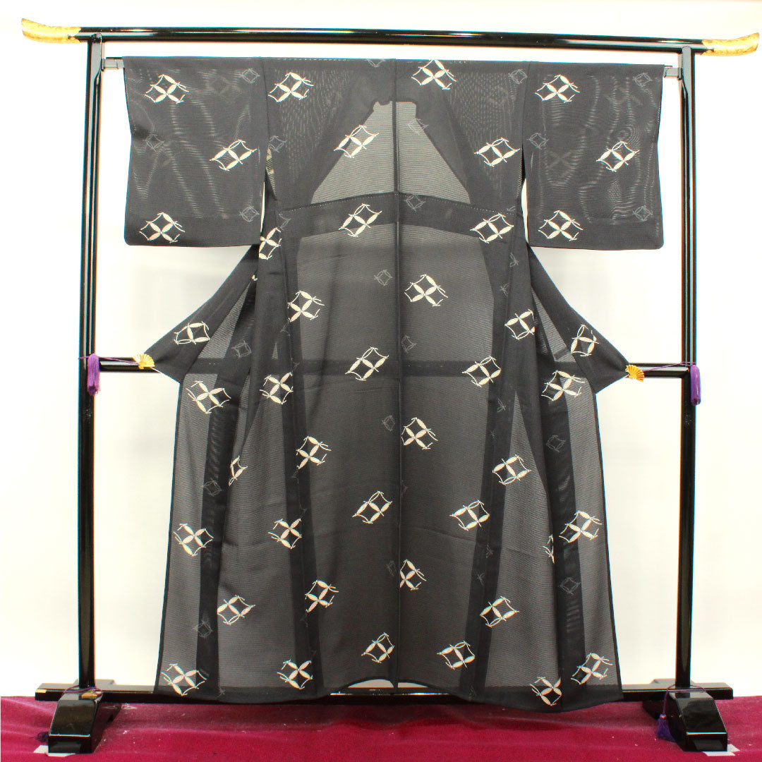 Summer item, pure silk, small pattern, length 157.5cm, sleeve length 65cm, Shippo, silk, S rank, black, 1132001522310