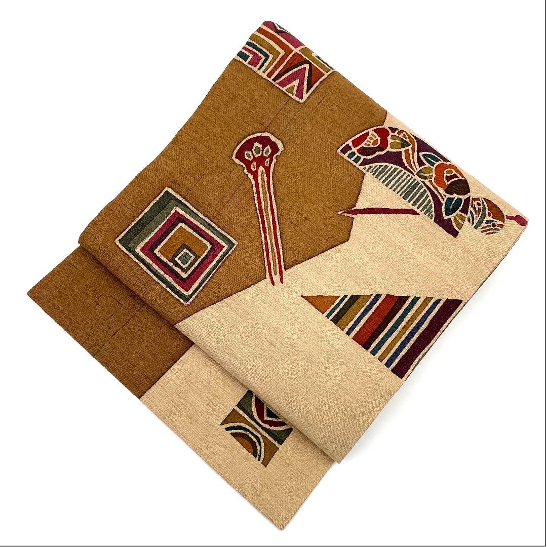 Nagoya obi, brown, hairpin, tsugegushi, dyed obi, obi length 372cm, pure silk, S rank, point pattern, casual, brown, 1124003162314, Nagoya style