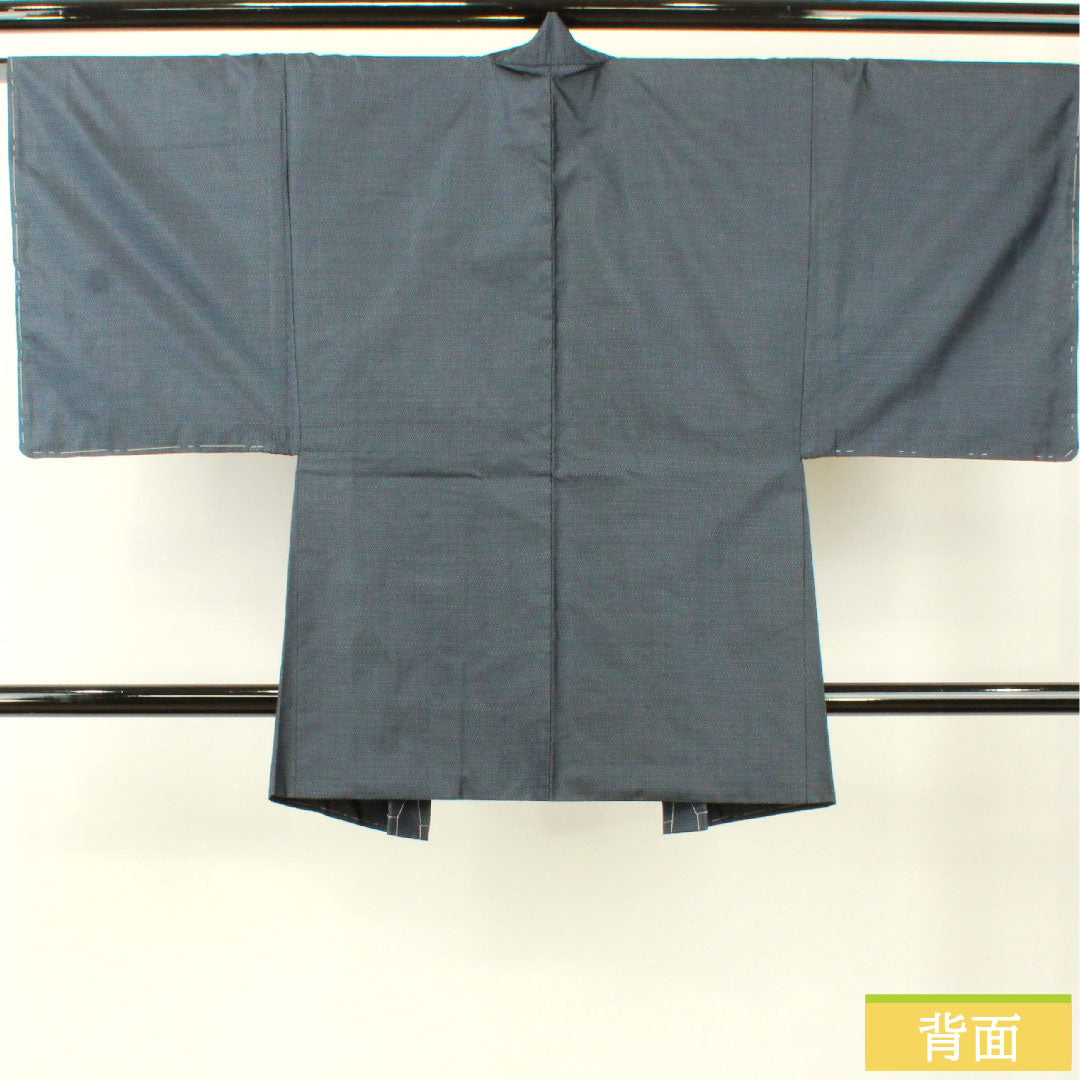 男物 正絹 身丈88.5cm 裄丈67cm 大島紬 緯総絣 羽織 しつけ糸付き Sランク 袷 紺系 1119000882118