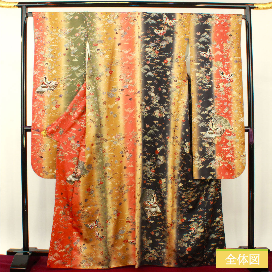 Furisode, pure silk, length 167cm, sleeve length 68.5cm, lined, Kyo-Yuzen, auspicious pattern, S rank, gradation style, 1113001902599