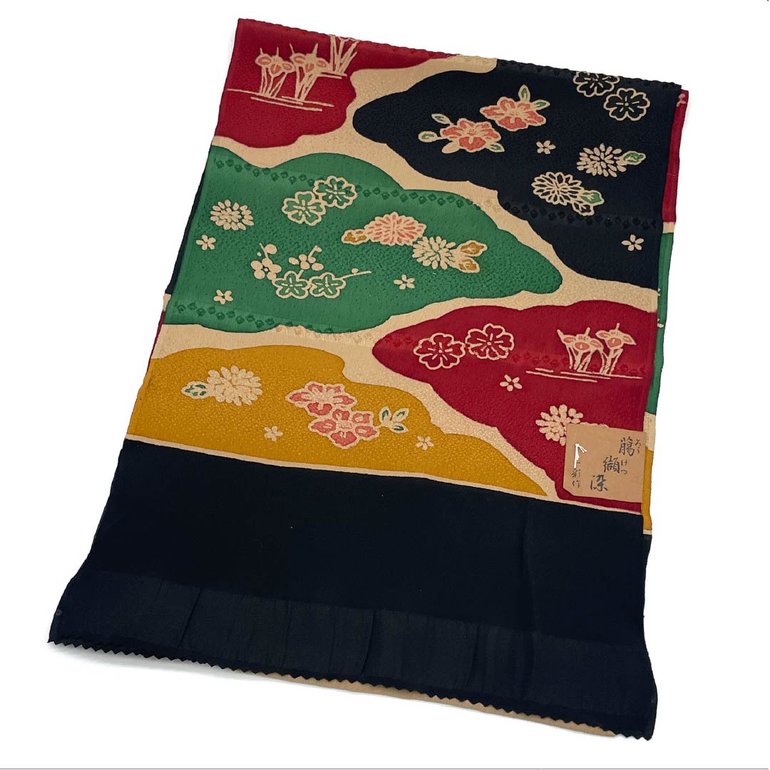 帯揚げ 正絹 Sランク セミフォーマル 土器色(かわらけいろ) ろうけつ染め 雲取り 花 長さ約173cm 幅約28.5cm ベージュ系 1136002702925