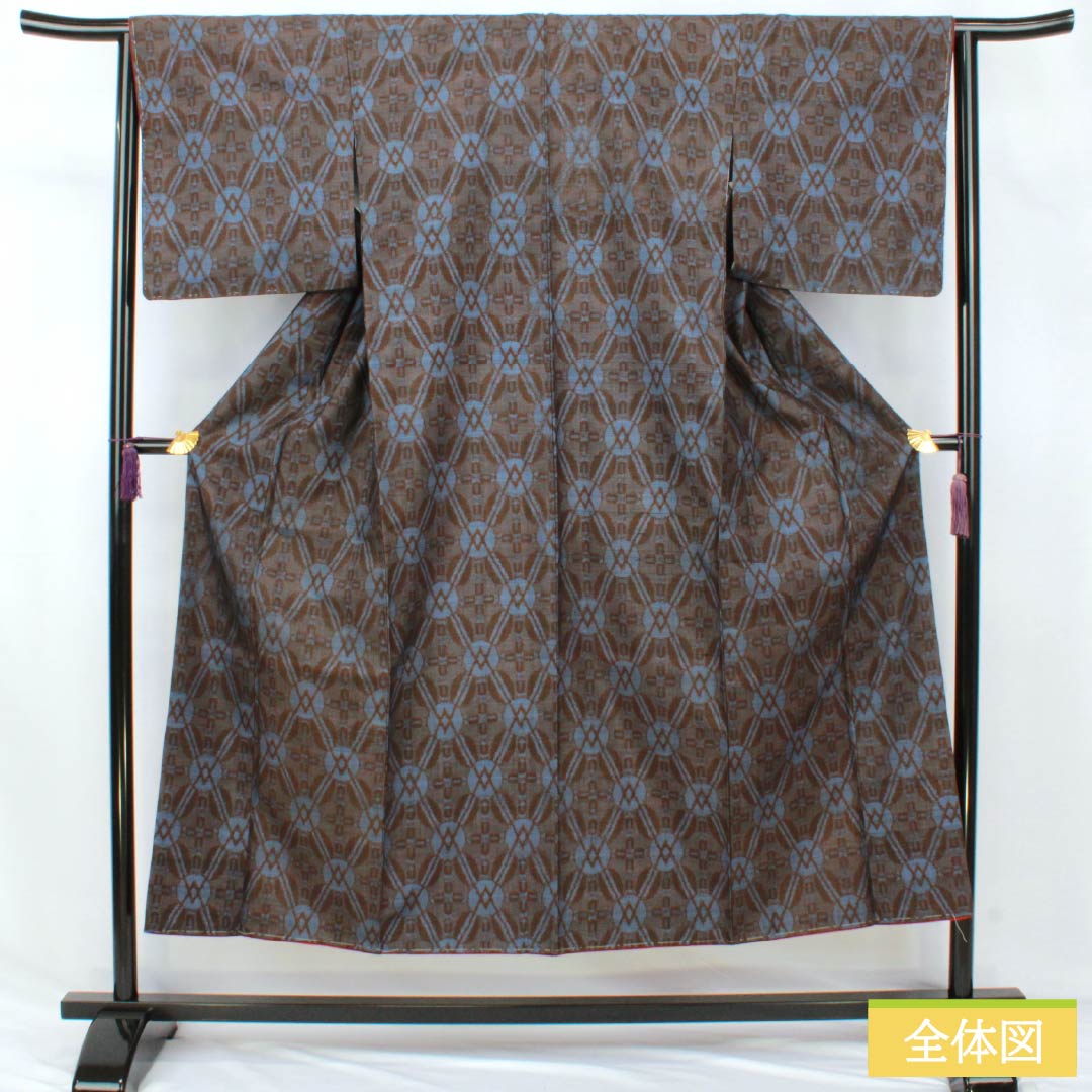 Tsumugi silk, S rank, length 150cm, Yuki 63cm, Ochiguri-iro (dark chestnut color), abstract pattern, with basting stitches, Awasé, brown family, 1116004812114