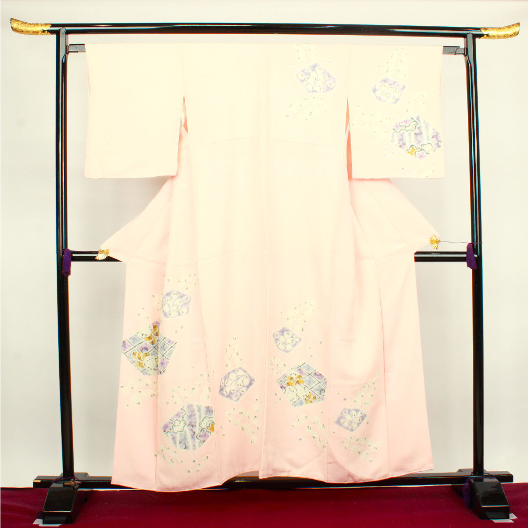 訪問着 袷 身丈156.5cm 裄丈64cm 乙女色 辻ヶ花 正絹 Aランク ピンク系 1112002433313