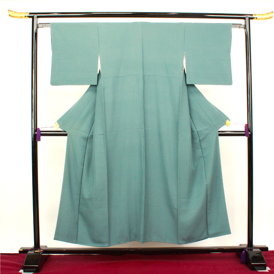 色無地 藍砥茶色 素無地 身丈152.5cm 裄丈59.5cm 袷 正絹 Aランク 青系 1114000633217