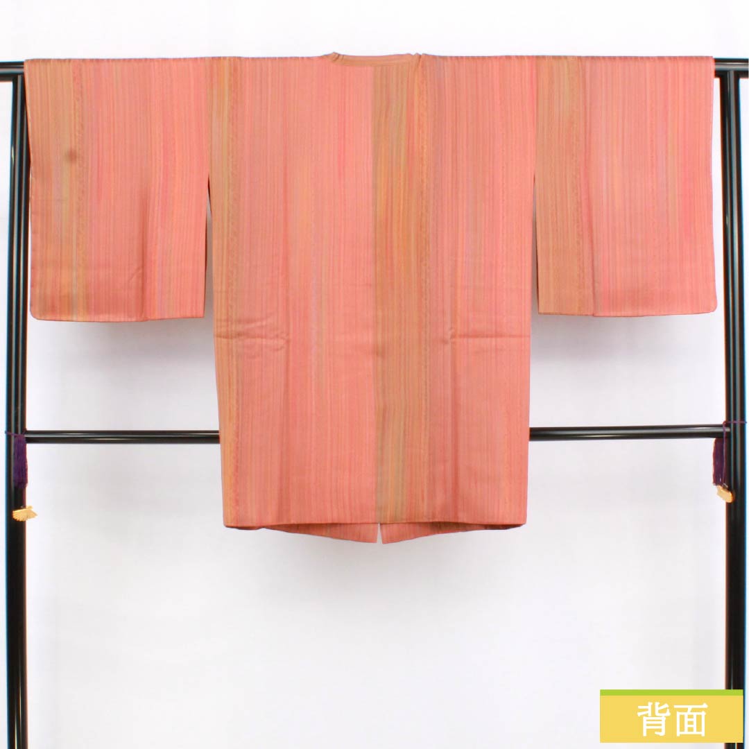 Michiyuki Coat, Pure Silk, S-Rank, Length 84cm, Sleeve Length 64cm, Coral-Colored Stripes, Iwaasa Ko Exhibition, Artist's Work, Lined, Pink, Item Number 1117001252913