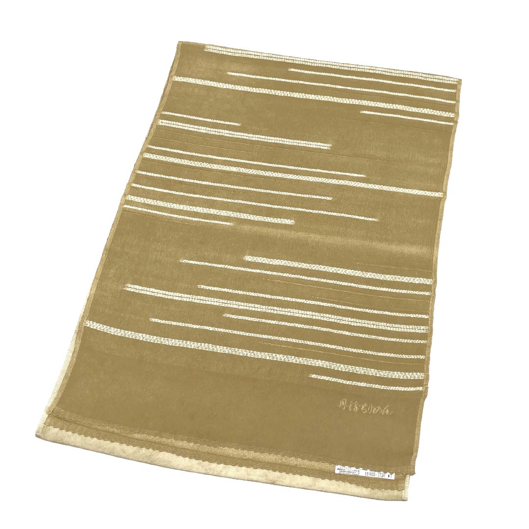 (New Old Stock) Obiage Silk NEW Rank Casual Yamamomo-iro Tango Chirimen Horizontal Stripes Geometric Pattern Length approx. 180cm Width approx. 29cm Brown-ish 1136003391914