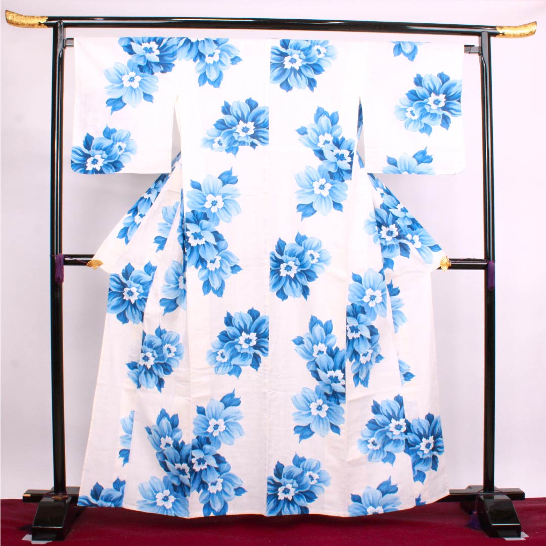 Yukata Milky white color Flower pattern Cotton S rank Single layer Length 161.5cm Sleeve length 66.5cm White 1118004292411