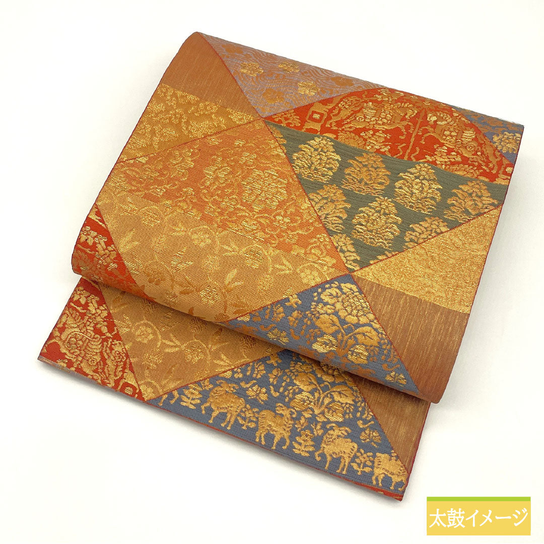 Fukuro Obi (Sash), Pure Silk, S-Rank, Auspicious Embroidery, Nishijin-ori, Length 440cm, Six-Ply, Semi-Formal, Brown, Item Number 1123016512314