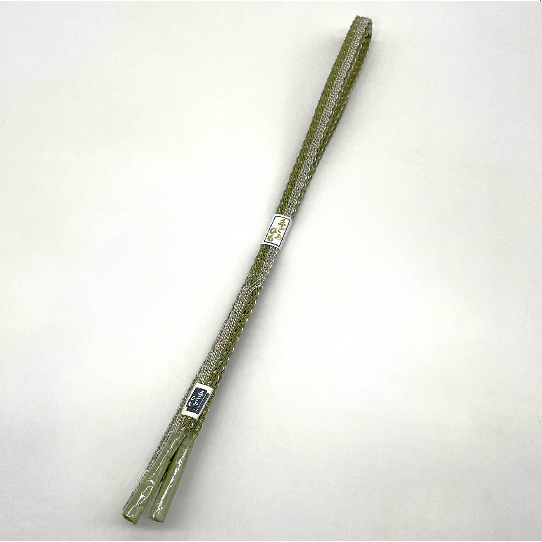 (新品)帯締め 正絹 NEWランク 威光茶色(いこうちゃいろ) 単衣用 夏用 長さ約168cm 幅約1.2cm カジュアル 緑系 1135005581319
